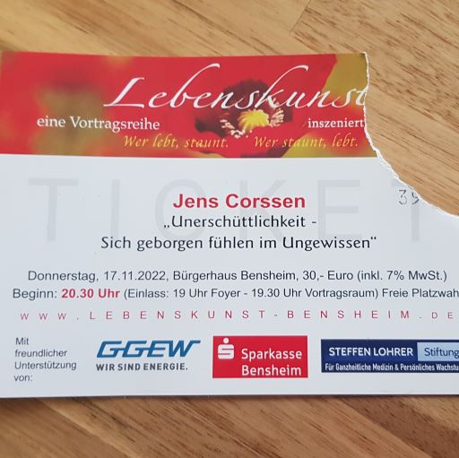 Entwertete Eintrittskarte für Jens Corssen Vortrag
